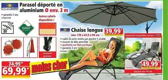 Norma Parasol Déporté En Aluminium Solax, Chaise Longue Solax offre