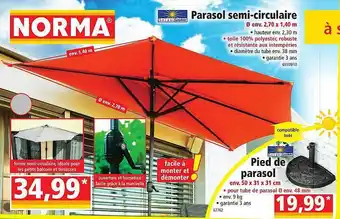 Norma Parasol Semi-circulaire Solax, Pied De Parasol Solax offre