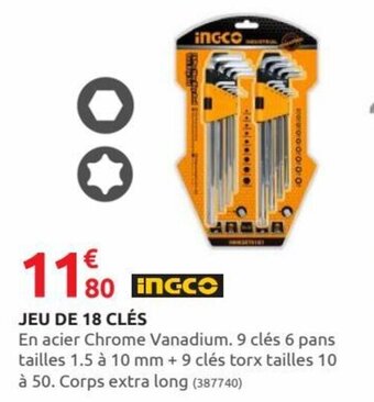 Rural Master INGCO jeu de 18 clés offre