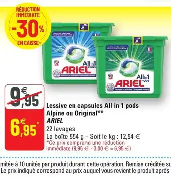 G20 Lessive En Capsules All in 1 Pods Alpine Ou Original Ariel offre