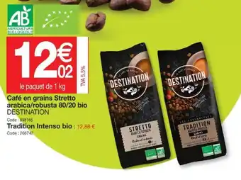 Promocash Destination Café En Grains Stretto Arabica/Robusta 80/20 Bio offre