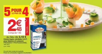 Promocash Président Crème Légère Stérilisée U.H.T Pour Liaisons Et Cuissons offre