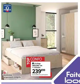 Conforama Lit Pop 140x190cm +1 Tiroirs offre