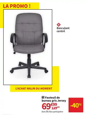 Conforama Fauteuil de Bureau Gris Jersey offre