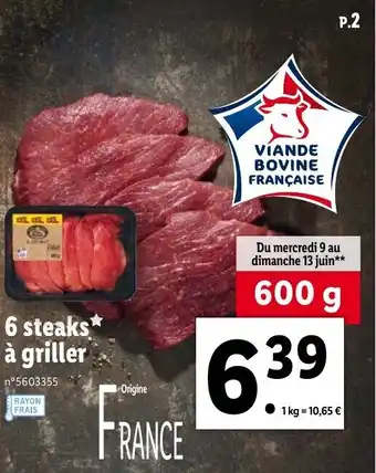 Lidl 6 steaks à griller offre