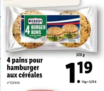 Lidl 4 pains pour hamburger aux céréales offre