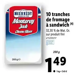 Lidl 10 tranches de fromage à sandwich offre