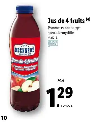 Lidl Jus de 4 fruits offre