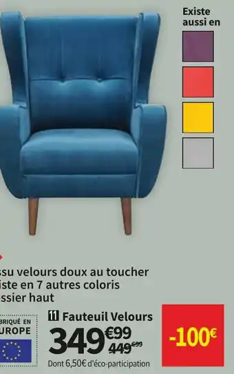 Conforama Fauteuil Velours offre