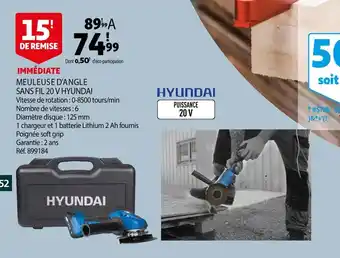 Auchan Hyundai meuleuse d'angle sans fil 20 v offre