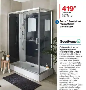 Castorama Cabine de douche hydromassante rectangulaire onega offre