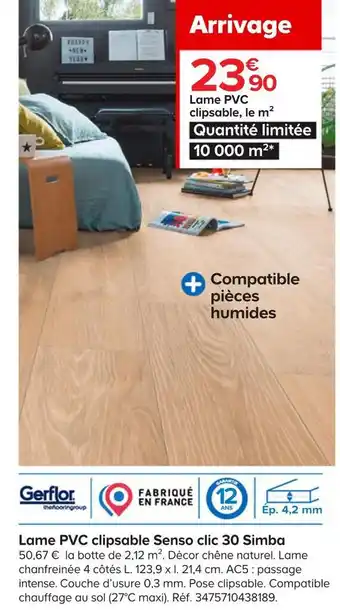 Castorama Gerflor lame pvc clipsable senso clic 30 simba offre