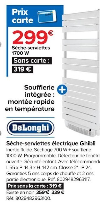 Castorama Delonghi sèche-serviettes électrique ghibli offre