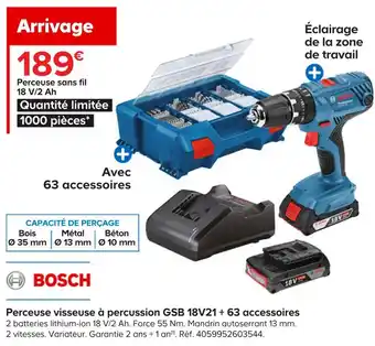 Castorama Bosch perceuse visseuse à percussion gsb 18v21 + 63 accessoires offre