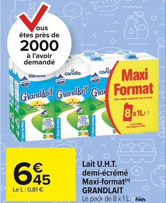 Carrefour Market Grandlait lait u.h.t. demi-écrémé maxi-format offre