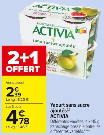 Carrefour Market Activia yaourt sans sucre ajoutés offre