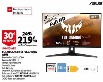 Auchan Ecran gamer tuf-vg279q1a asus offre