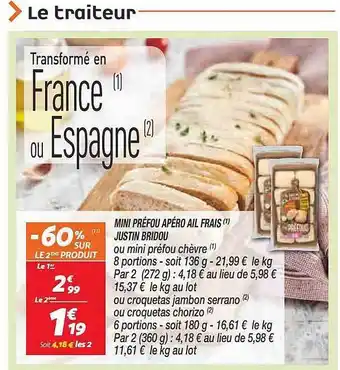 Netto Mini Préfou Apéro Ail Frais Justin Bridou offre