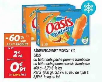 Netto Bâtonnets Sorbet Tropical X 10 Oasis offre