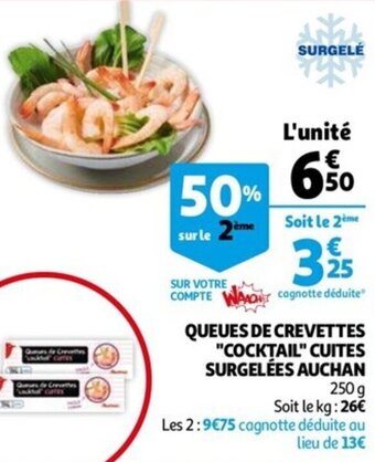 Auchan Queues de crevettes "cocktail" cuites surgelées auchan offre