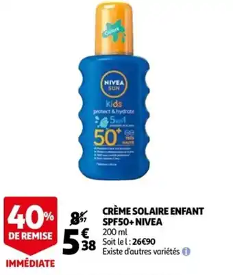Auchan Crème solaire enfant SPF50+NIVEA offre