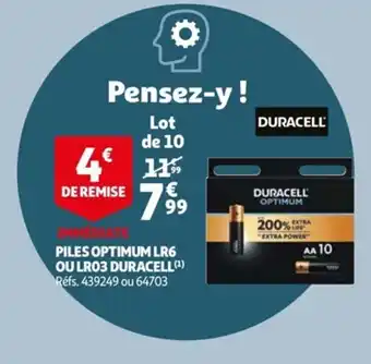 Auchan Piles optimum LR6 ou LR03 duracell offre