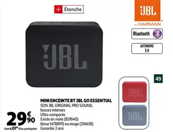 Auchan Mini enceinte BT JBL go essential offre