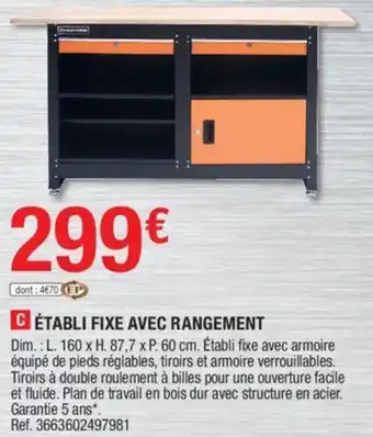 Brico Dépôt Établi fixe avec rangement offre