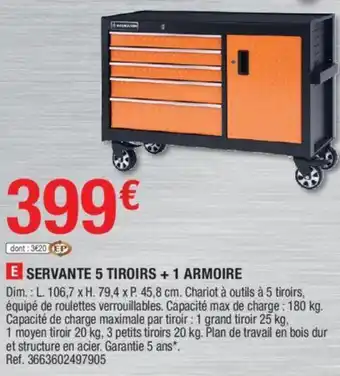 Brico Dépôt Servante 5 tiroirs + 1 armoire offre