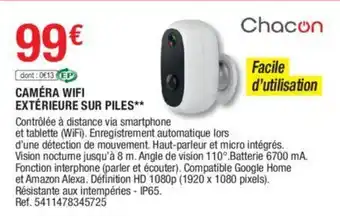 Brico Dépôt Caméra wifi extérieure sur piles offre