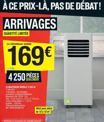 Brico Dépôt Climatiseur mobile 2 000 W offre