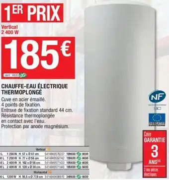 Brico Dépôt NF chauffe-eau électrique thermoplongé offre