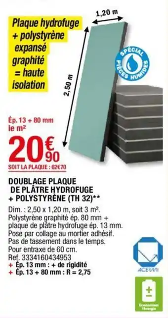 Promo Doublage plaque de platre hydrofuge polystyrene chez Brico Depot