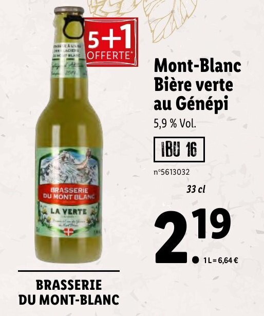 Promo Montblanc bière verte au génépi chez Lidl Promo Montblanc bière verte au génépi chez Lidl