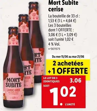 Lidl Mort subite cerise offre