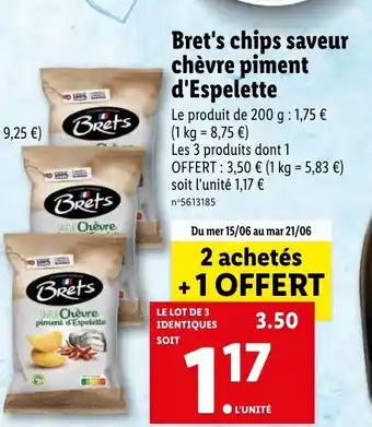 Lidl Bret's Chips Saveur Chèvre Piment d'Espelette offre