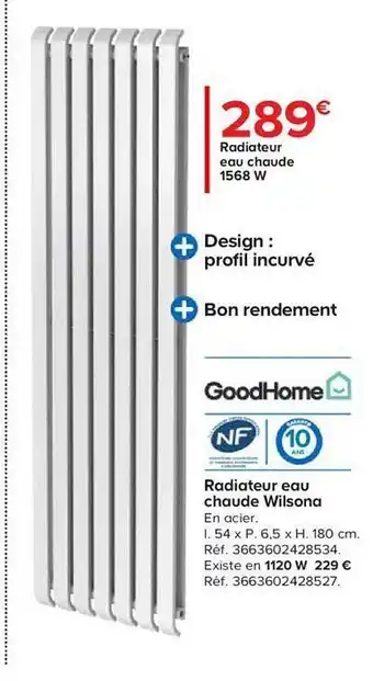 Castorama Radiateur Eau Chaude Wilsona GoodHome offre