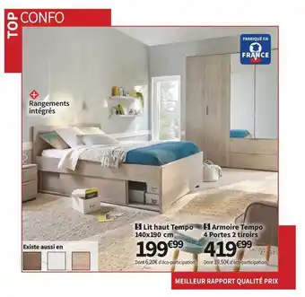 Conforama Lit Haut Tempo 140 X 190 Cm, Armoire Tempo 4 Portes 2 Tiroirs offre