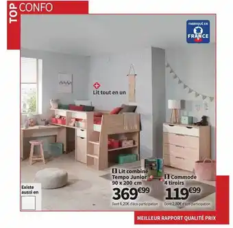 Conforama Lit Combiné Tempo Junior 90 X 200 Cm, Commode 4 Tiroirs offre