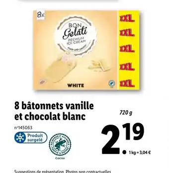 Lidl 8 Bâtonnets Vanille Et Chocolat Blanc offre