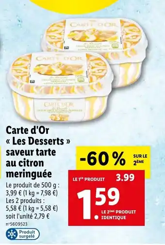 Lidl Carte d'Or Les Desserts Saveur Tarte Au Citron Meringuée offre