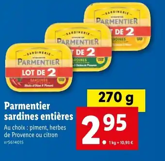 Lidl Parmentier Sardines Entières offre