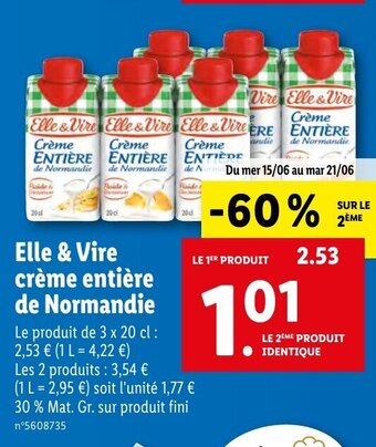 Lidl Elle & Vire Crème Entière de Normandie offre