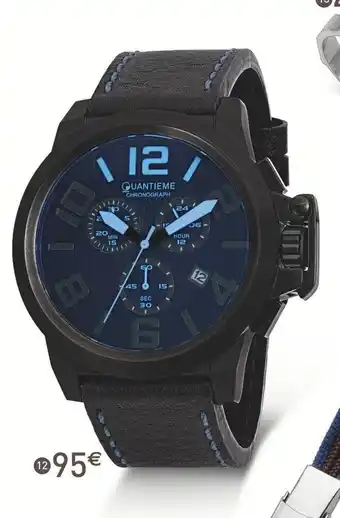 E.Leclerc Bijoux Chronographe Boîte Acier Noir Bracelet Cuir Verre Minéral offre