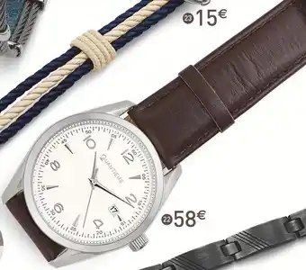 E.Leclerc Bijoux Montre Boîte Acier Bracelet Cuir Verre Minéral offre