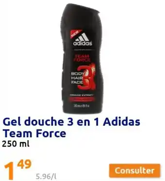 Action Gel Douche 3 En 1 Adidas Team Force offre