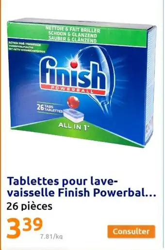 Action Tablettes Pour Lave-Vaisselle Finish Powerbal 26 Pièces offre