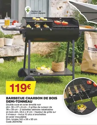 Barbecue Charbon de Bois Demi-Tonneau