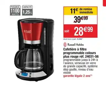 Cora x Carrefour Cafetière à filtre programmable colours plus rouge réf. 24031-56 offre