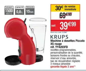 Cora x Carrefour Machine à dosettes Piccolo XS rouge réf. YY4203FD offre